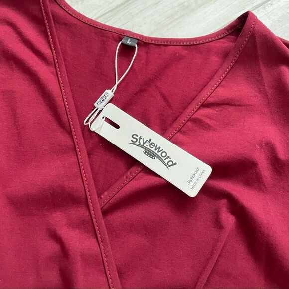 Burgundy Faux Wrap Midi Dress size Large - Picture 3 of 8